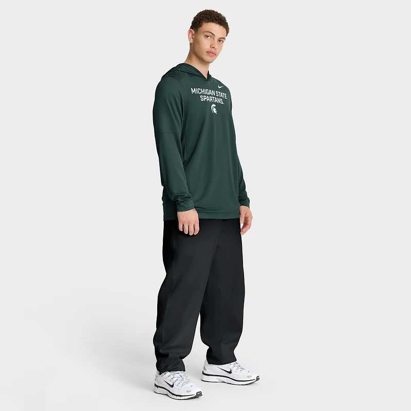 Men's Nike Green Michigan State Spartans 2025 Sideline Dri-FIT Long Sleeve Hoodie T-Shirt
