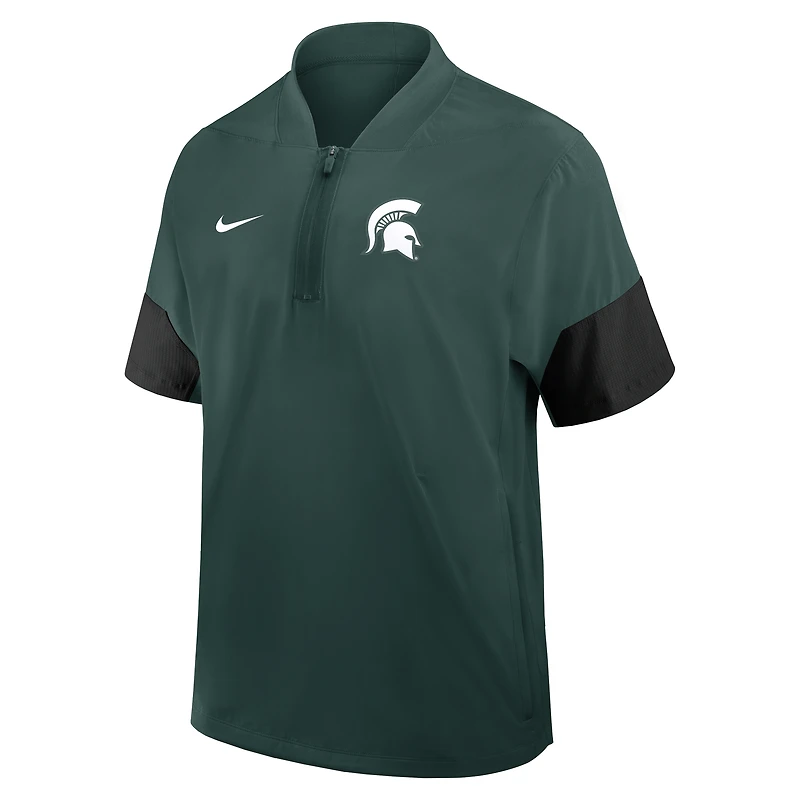 Men's Nike Green Michigan State Spartans 2025 Sideline Short Sleeve Quarter-Zip Dri-FIT Coach Jacket