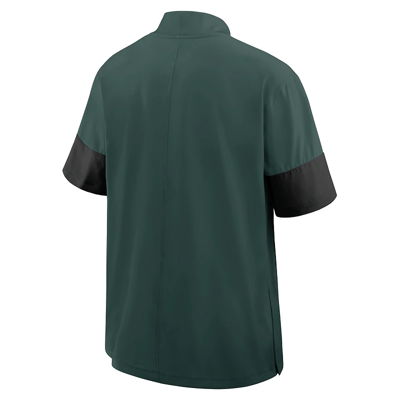 Veste d'entraîneur Nike verte pour homme, Michigan State Spartans 2025 Sideline, manches courtes, fermeture éclair au quart, technologie Dri-FIT