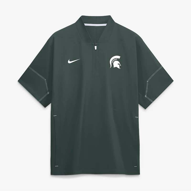 Men's Nike Green Michigan State Spartans 2026 Sideline Short Sleeve Quarter-Zip Coach Jacket