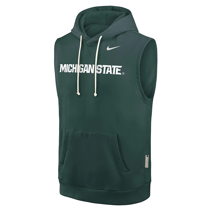 Sweat à capuche sans manches Nike vert Michigan State Spartans 2026 Sideline pour homme, technologie Dri-FIT