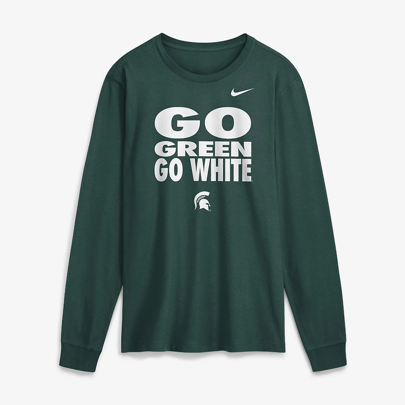 Men's Nike  Green Michigan State Spartans 2026 Sideline Slogan Dri-FIT Long Sleeve T-Shirt