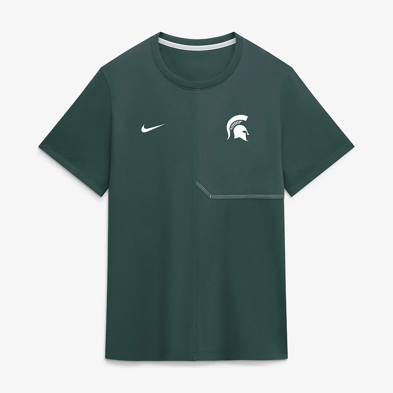 Men's Nike Green Michigan State Spartans 2026 Sideline UV Dri-FIT Coaches Shirt