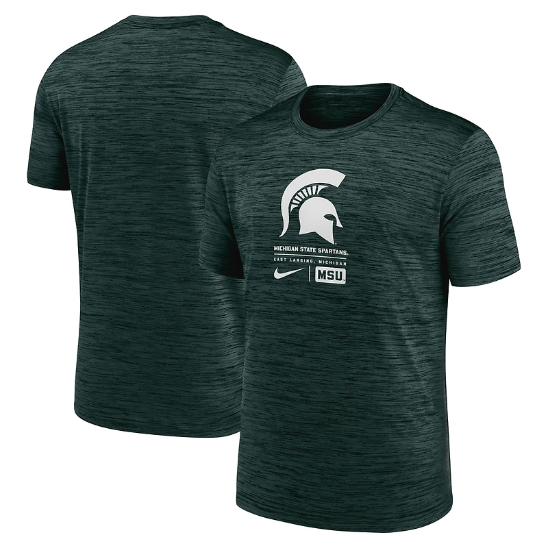 T-shirt Nike Michigan State Spartans Campus Center Block Velocity Performance vert pour homme