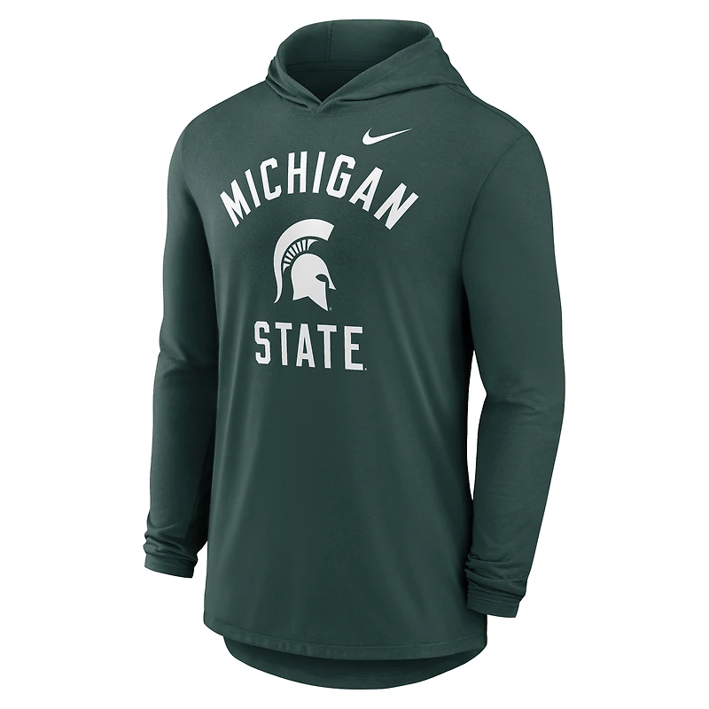 Men's Nike Green Michigan State Spartans Classic Arch Tri-Blend Dri-FIT Long Sleeve Hoodie T-Shirt
