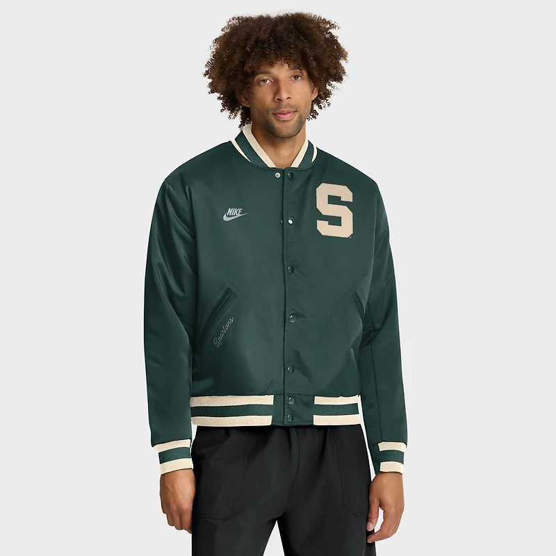 Veste aviateur Nike verte Michigan State Spartans Legacy à boutons-pression pour homme