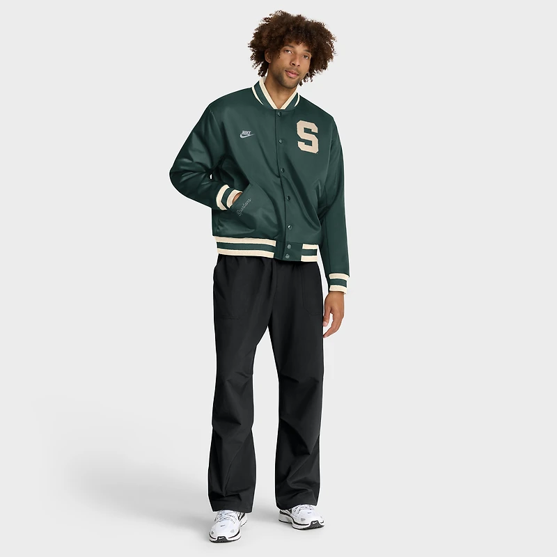 Men's Nike Green Michigan State Spartans Legacy Full-Snap Bomber Jacket