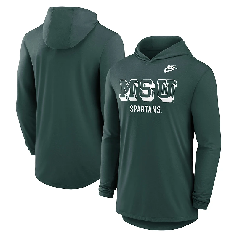 T-shirt à capuche manches longues Nike Michigan State Spartans Legacy Tri-Blend Dri-FIT vert pour homme
