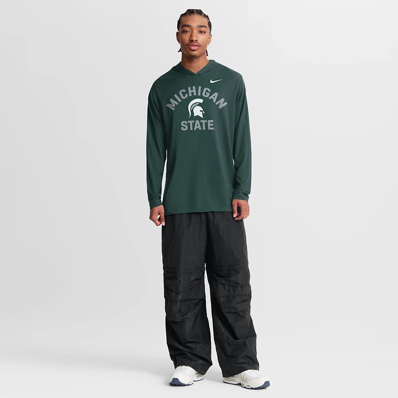 T-shirt à capuche manches longues Nike vert Michigan State Spartans Primetime Arch Tri-Blend Dri-FIT pour homme