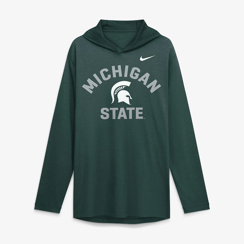 Men's Nike Green Michigan State Spartans Primetime Arch Tri-Blend Dri-FIT Long Sleeve Hooded T-Shirt
