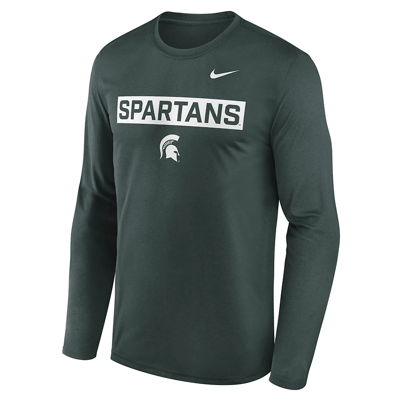 T-shirt à manches longues Nike Michigan State Spartans Primetime Campus 2-Hit Legend Dri-FIT vert pour homme