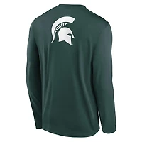T-shirt à manches longues Nike Michigan State Spartans Primetime Campus 2-Hit Legend Dri-FIT vert pour homme
