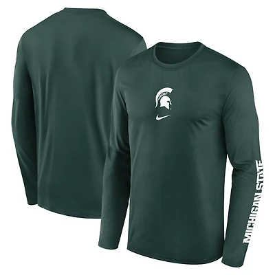T-shirt Nike vert à manches longues pour homme, Michigan State Spartans Primetime Center Lockup, Legend Performance