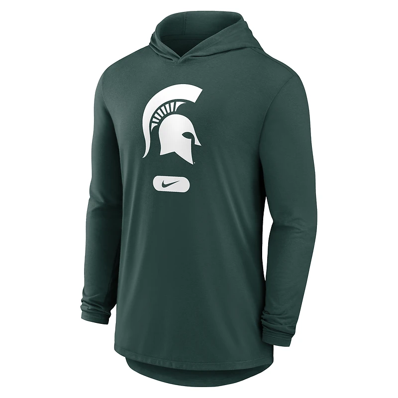 T-shirt à capuche manches longues Nike vert Michigan State Spartans Primetime Tri-Blend Dri-FIT pour homme