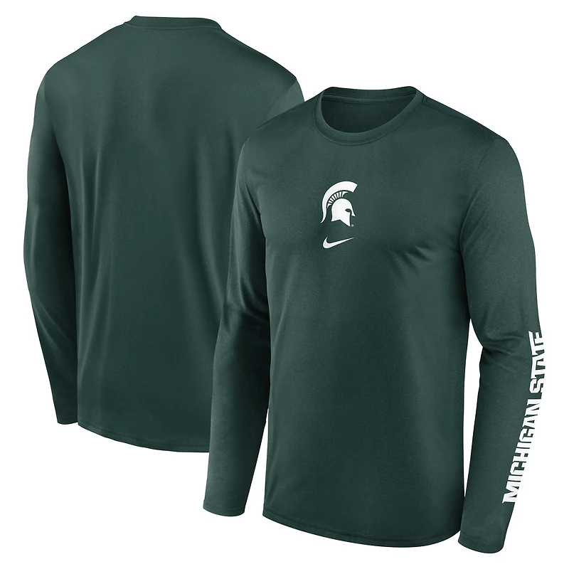T-shirt Nike vert à manches longues Michigan State Spartans Primetime Two-Hit Legend Dri-FIT pour homme