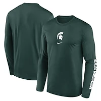 T-shirt Nike vert à manches longues Michigan State Spartans Primetime Two-Hit Legend Dri-FIT pour homme
