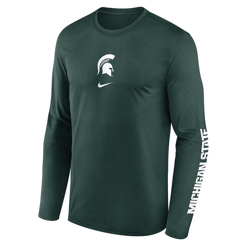 T-shirt Nike vert à manches longues Michigan State Spartans Primetime Two-Hit Legend Dri-FIT pour homme