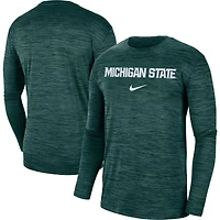T-shirt à manches longues Nike Michigan State Spartans Team Velocity Performance pour homme, vert