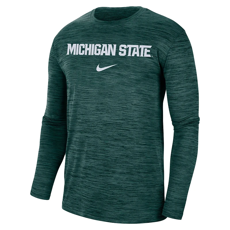 T-shirt à manches longues Nike Michigan State Spartans Team Velocity Performance pour homme, vert