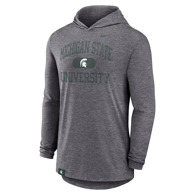 Men's Nike Heather Charcoal Michigan State Spartans Blitz Tri-Blend Dri-FIT Long Sleeve Hoodie T-Shirt