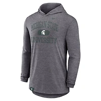 Men's Nike Heather Charcoal Michigan State Spartans Blitz Tri-Blend Dri-FIT Long Sleeve Hoodie T-Shirt