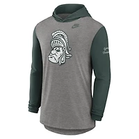 T-shirt à capuche manches longues Nike pour homme, gris chiné/vert, Michigan State Spartans Campus Legacy Tri-Blend
