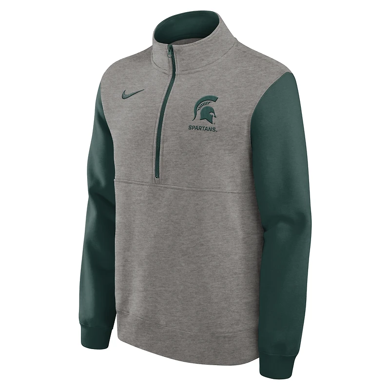 Men's Nike Heather Gray/Green Michigan State Spartans Club Fleece Half-Zip Pullover