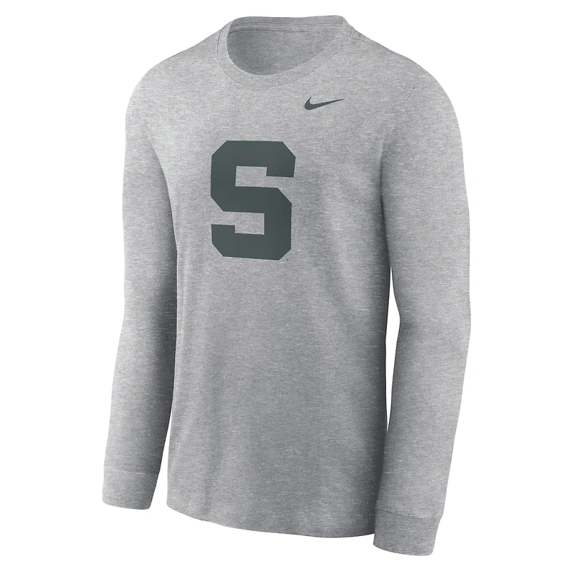 Men's Nike Heather Gray Michigan State Spartans Alternate Logo Long Sleeve T-Shirt