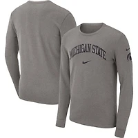 T-shirt à manches longues Nike Michigan State Spartans Arch 2-Hit pour homme, gris chiné