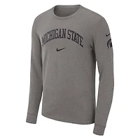 T-shirt à manches longues Nike Michigan State Spartans Arch 2-Hit pour homme, gris chiné