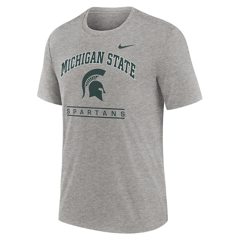T-shirt Nike Heather Grey Michigan State Spartans Arch Over Logo Tri-Blend pour homme