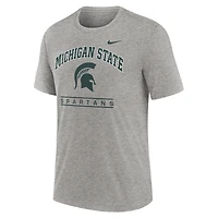 T-shirt Nike Heather Grey Michigan State Spartans Arch Over Logo Tri-Blend pour homme