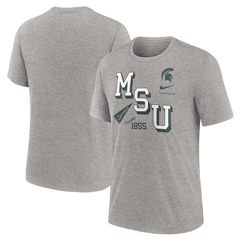 T-shirt à trois mélanges Nike pour hommes, gris chiné, Michigan State Spartans Blitz Roll Call