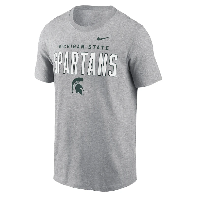 Men's Nike Heather Gray Michigan State Spartans Campus 2-Hit Primary Mascot T-Shirt