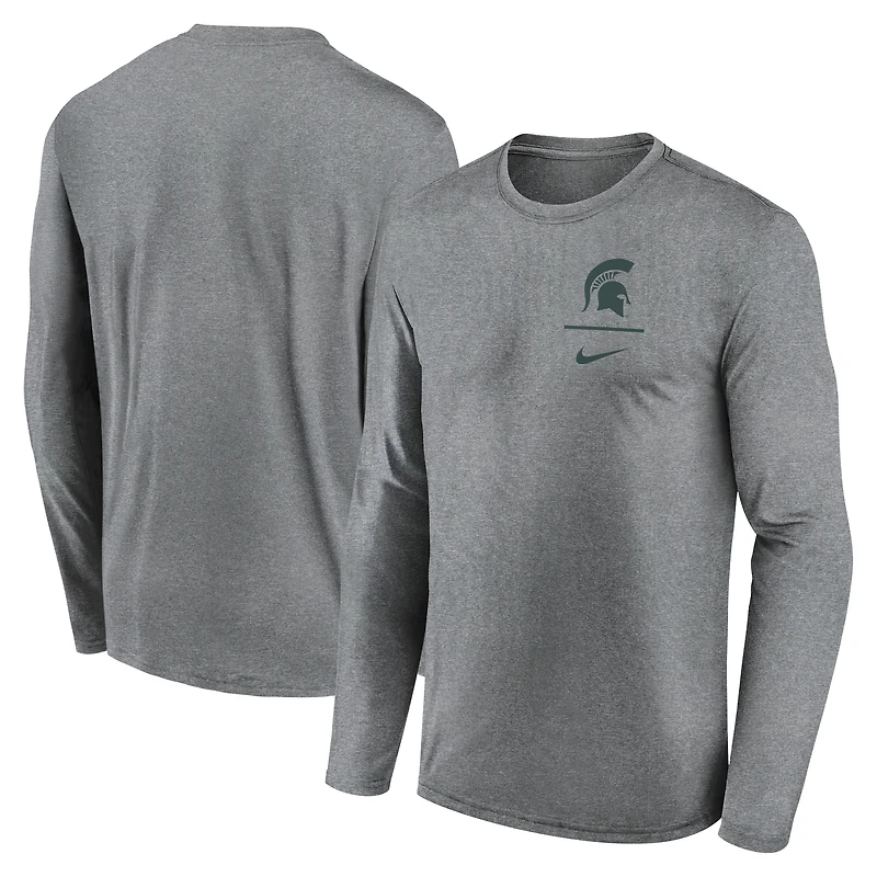 Men's Nike Heather Gray Michigan State Spartans Primary Stack Legend Performance Long Sleeve T-Shirt