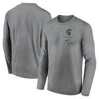 Men's Nike Heather Gray Michigan State Spartans Primary Stack Legend Performance Long Sleeve T-Shirt