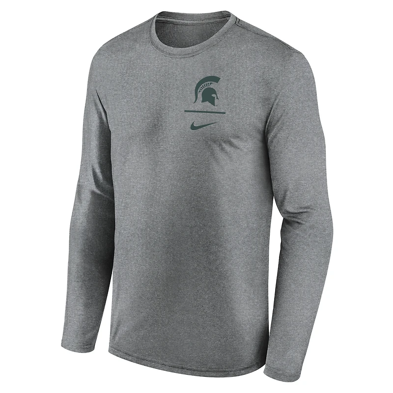 Men's Nike Heather Gray Michigan State Spartans Primary Stack Legend Performance Long Sleeve T-Shirt