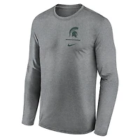 Men's Nike Heather Gray Michigan State Spartans Primary Stack Legend Performance Long Sleeve T-Shirt