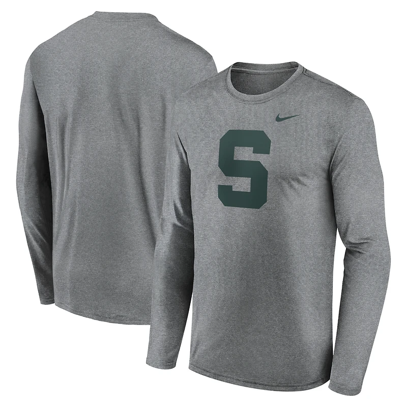 Men's Nike Heather Gray Michigan State Spartans Primetime Alternate Logo Legend Performance Long Sleeve T-Shirt