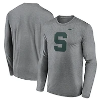 Men's Nike Heather Gray Michigan State Spartans Primetime Alternate Logo Legend Performance Long Sleeve T-Shirt