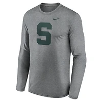 Men's Nike Heather Gray Michigan State Spartans Primetime Alternate Logo Legend Performance Long Sleeve T-Shirt