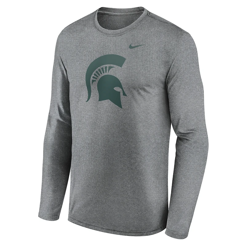 Men's Nike Heather Gray Michigan State Spartans Primetime Primary Legend Long Sleeve T-Shirt