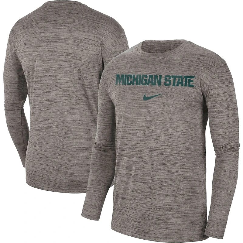 T-shirt à manches longues Nike Michigan State Spartans Team Velocity Performance pour homme, gris chiné