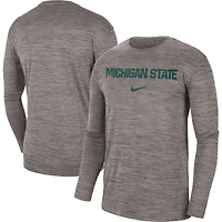T-shirt à manches longues Nike Michigan State Spartans Team Velocity Performance pour homme, gris chiné
