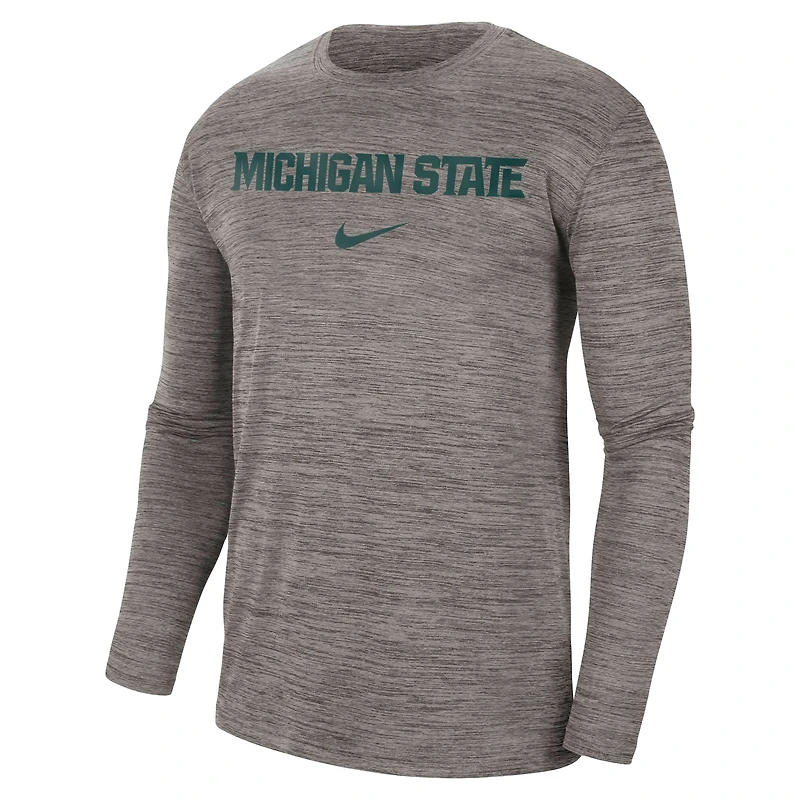T-shirt à manches longues Nike Michigan State Spartans Team Velocity Performance pour homme, gris chiné
