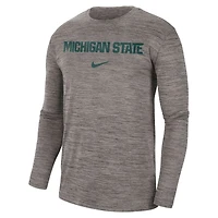 T-shirt à manches longues Nike Michigan State Spartans Team Velocity Performance pour homme, gris chiné