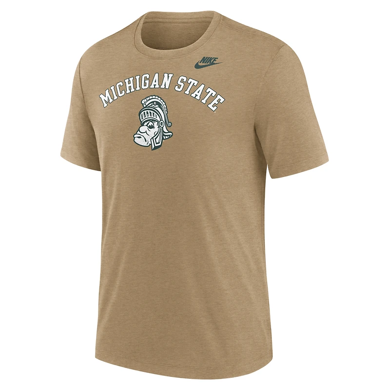 Men's Nike Heather Light Brown Michigan State Spartans Legacy Arch Tri-Blend T-Shirt