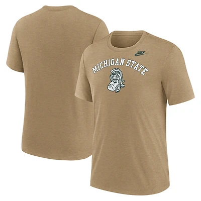 T-shirt Nike pour homme, coloris marron clair chiné, motif tricolore Legacy Arch des Spartans de l'État du Michigan