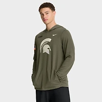 Men's Nike Olive Michigan State Spartans 2025 Military Appreciation Dri-FIT Long Sleeve Hoodie T-Shirt