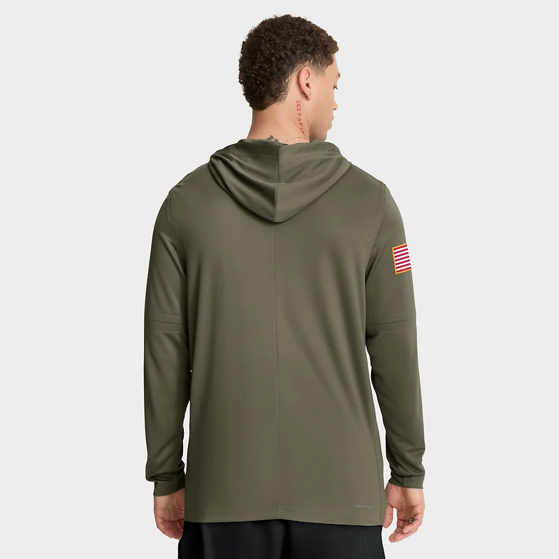 Men's Nike Olive Michigan State Spartans 2025 Military Appreciation Dri-FIT Long Sleeve Hoodie T-Shirt